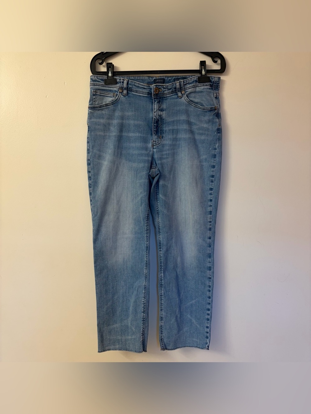 J Jill Denim High Rise Straight Leg Crop Jeans Women’s Size 14T Fringe Hem Light